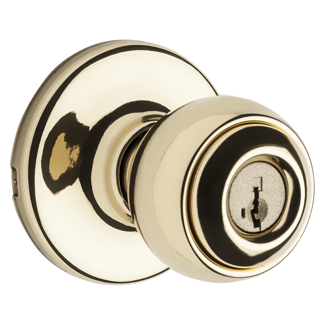 Polo Keyed Entry Doorknob in Polished Brass featuring SmartKey Security