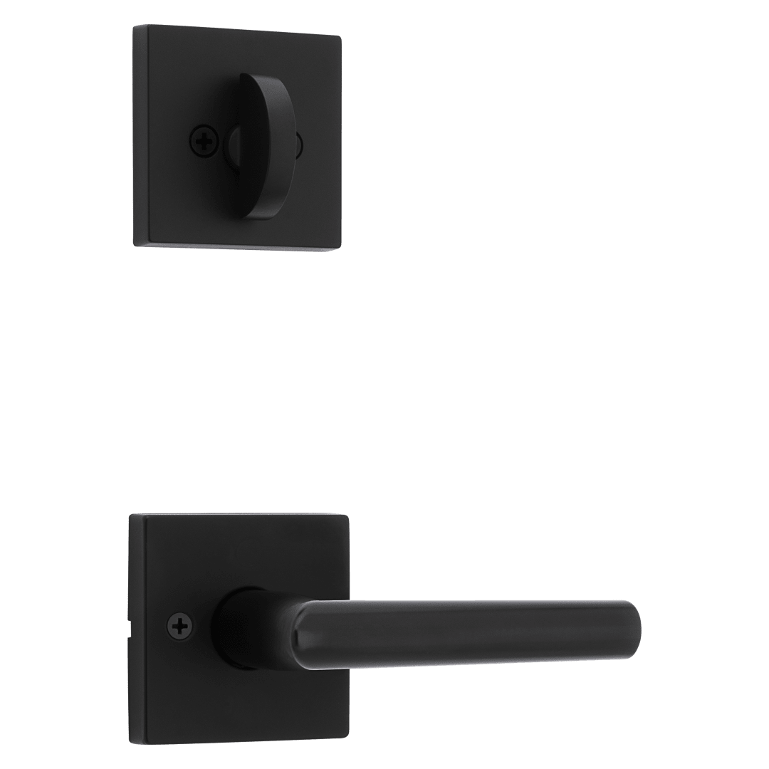 966 Single Cylinder Interior Pack w/ Square Rose Milan Lever Handlesets in Matte Black