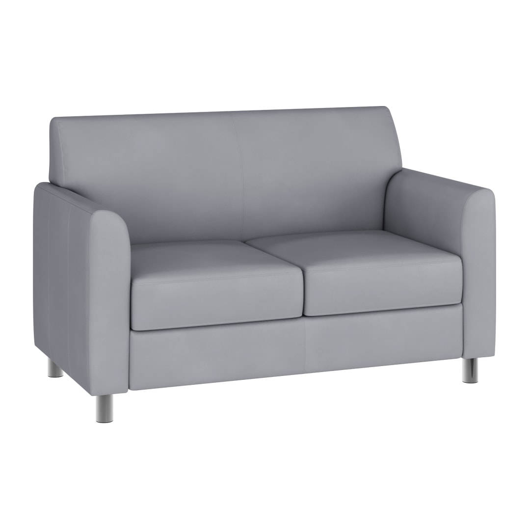HERCULES Diplomat Gray LeatherSoft Loveseat with Clean Line-Stitched Frame and Chrome Legs