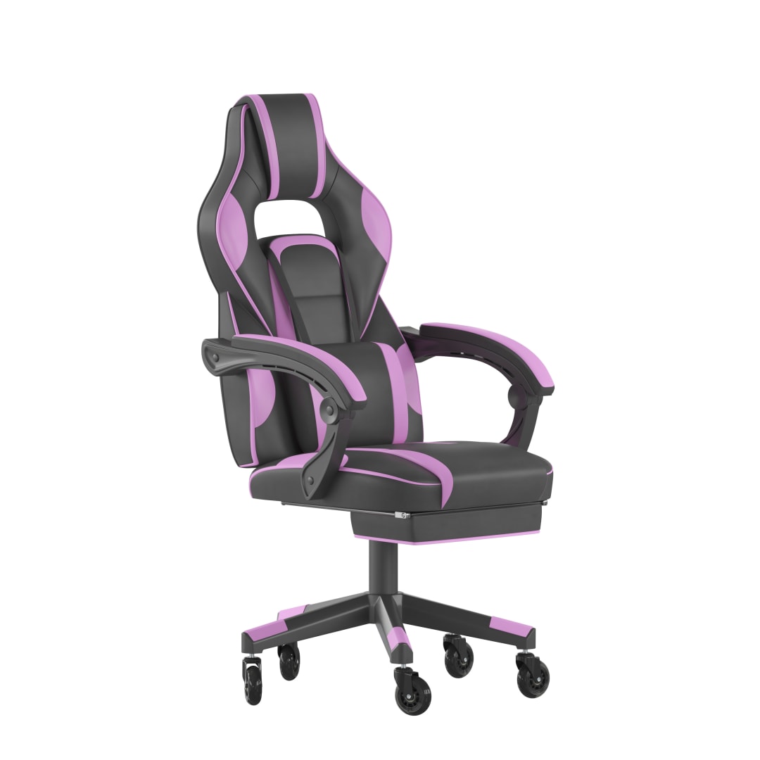 X40 Gaming Chair Racing Computer Chair with Fully Reclining Back/Arms and Transparent Roller Wheels, Slide-Out Footrest, - Black/Purple