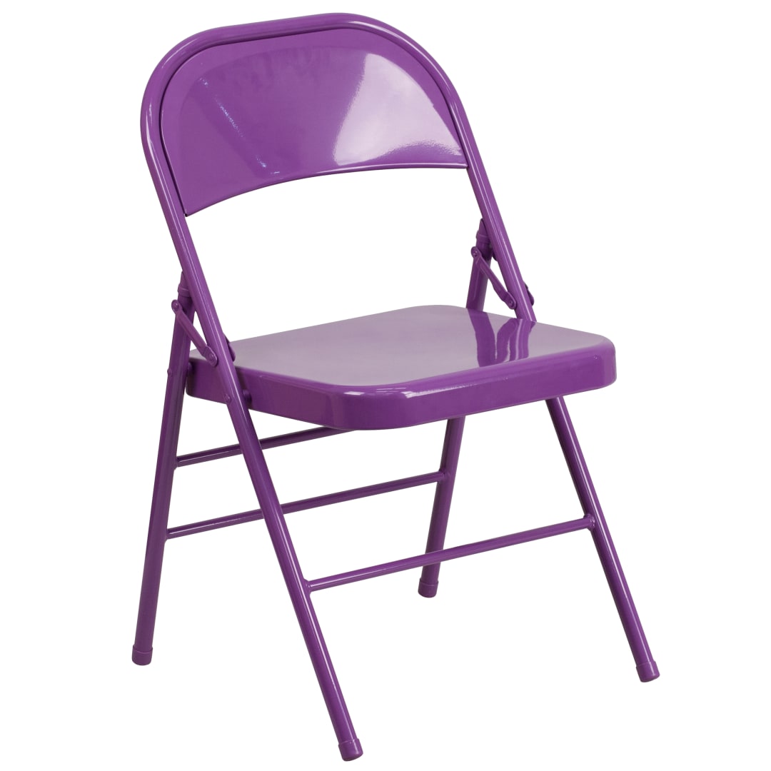 HERCULES COLORBURST Series Impulsive Purple Triple Braced &amp; Double Hinged Metal Folding Chair