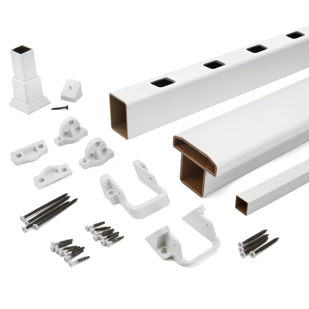 6-ft x 36-in Select Stair T-Rail Kit with Square Composites Balusters - Classic White