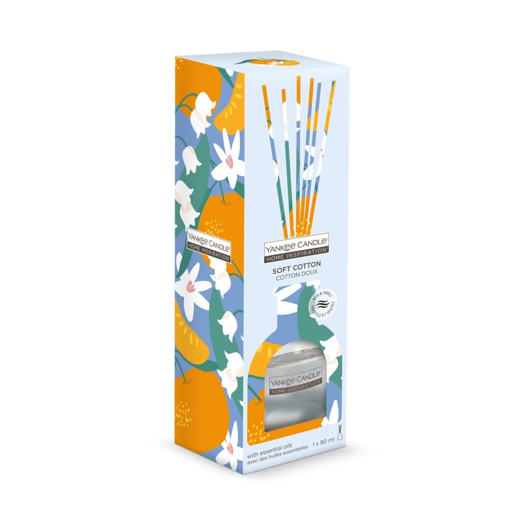 Yankee Candle® Home Inspiration Scented Reed Diffuser | Soft Cotton Aroma Diffuser with Essential Oils | Up to 10 Weeks of Fragrance | 90 ml | Perfect Gifts for Women
