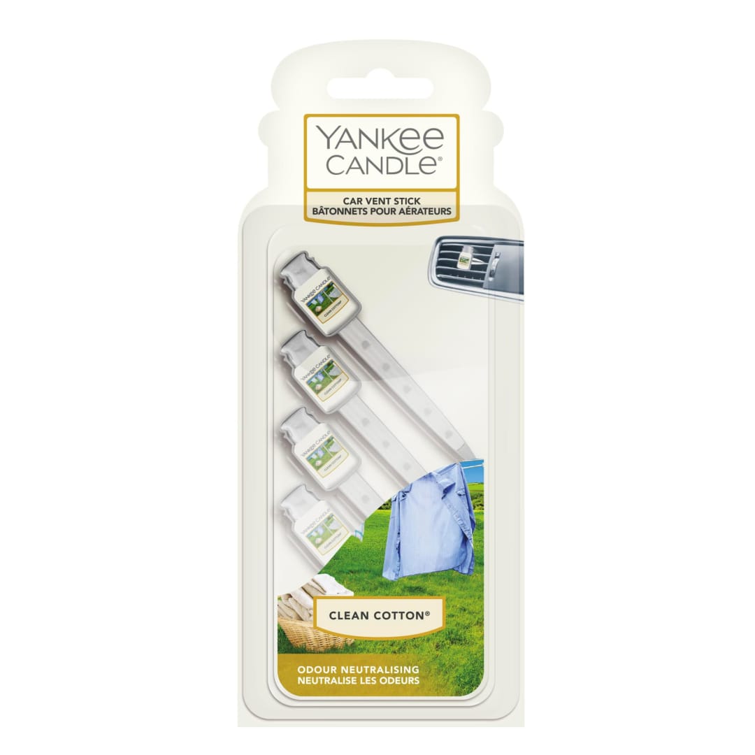 Yankee Candle® Vent Sticks Car Air Fresheners | Clean Cotton | 4 Count | Attaches to Vehicle Air Vents