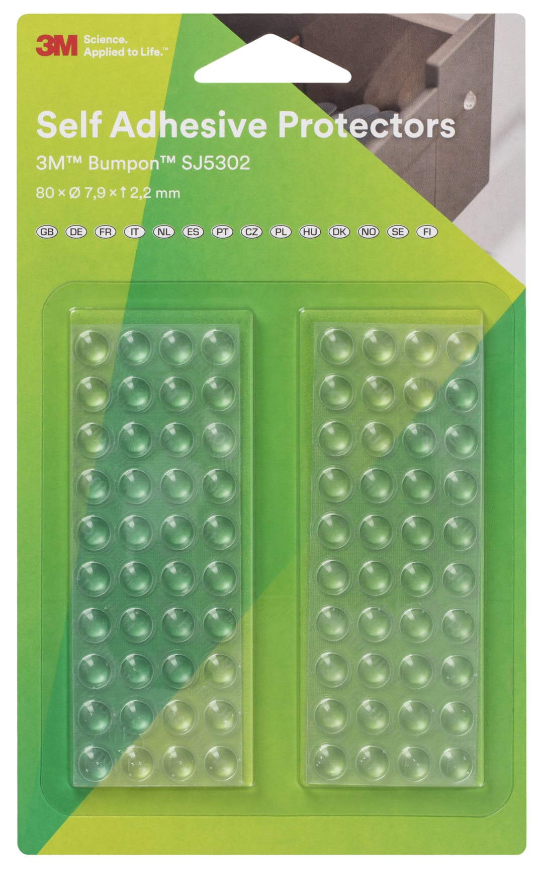 3M™ Bumpon™ SJ5302BL Elastikpuffer Mini-Pack, Transparent, 80 Stück, 7,9 x 2,2 mm, Klebstoff Acrylat A-20