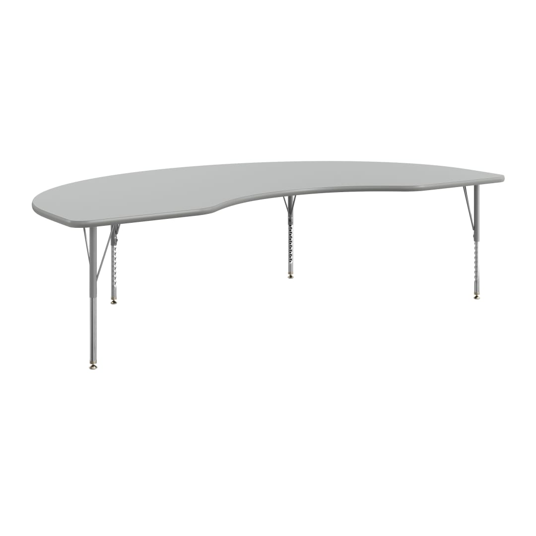 Wren 96" x 48" Kidney Adjustable Height Activity Table, Thermal Laminate Top, Short Legs, Gray