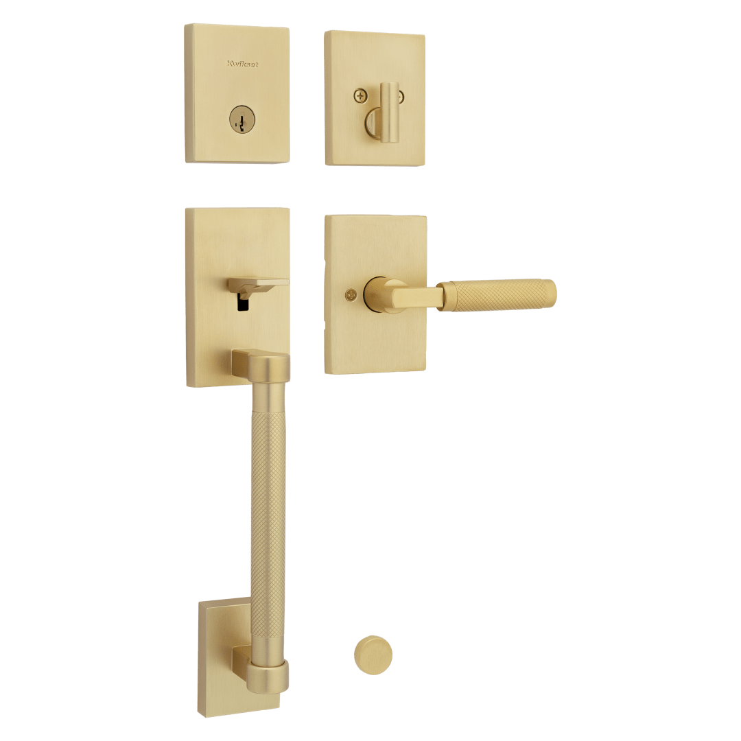 Prava Single Cylinder Handleset w/ Prava Lever featuring SmartKey Security™ in Satin Brass