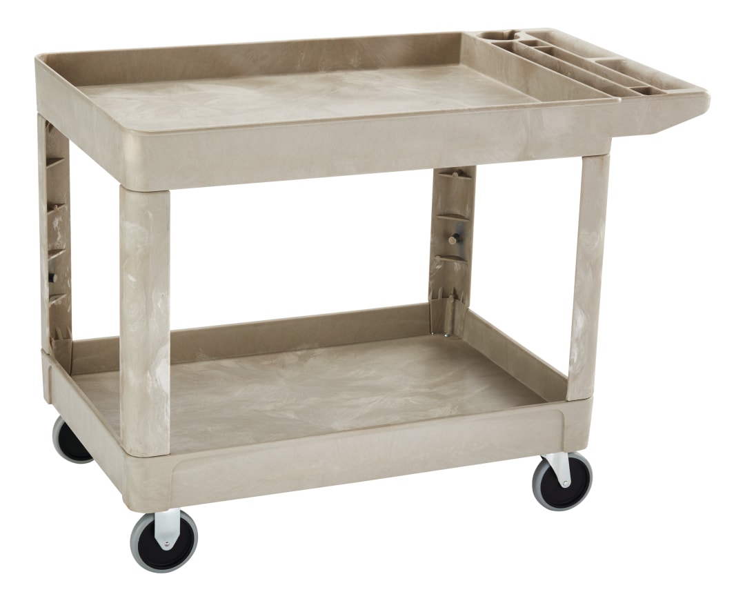 Heavy Duty Flat Handle Utility Cart, Lipped Shelf, Medium, Beige
