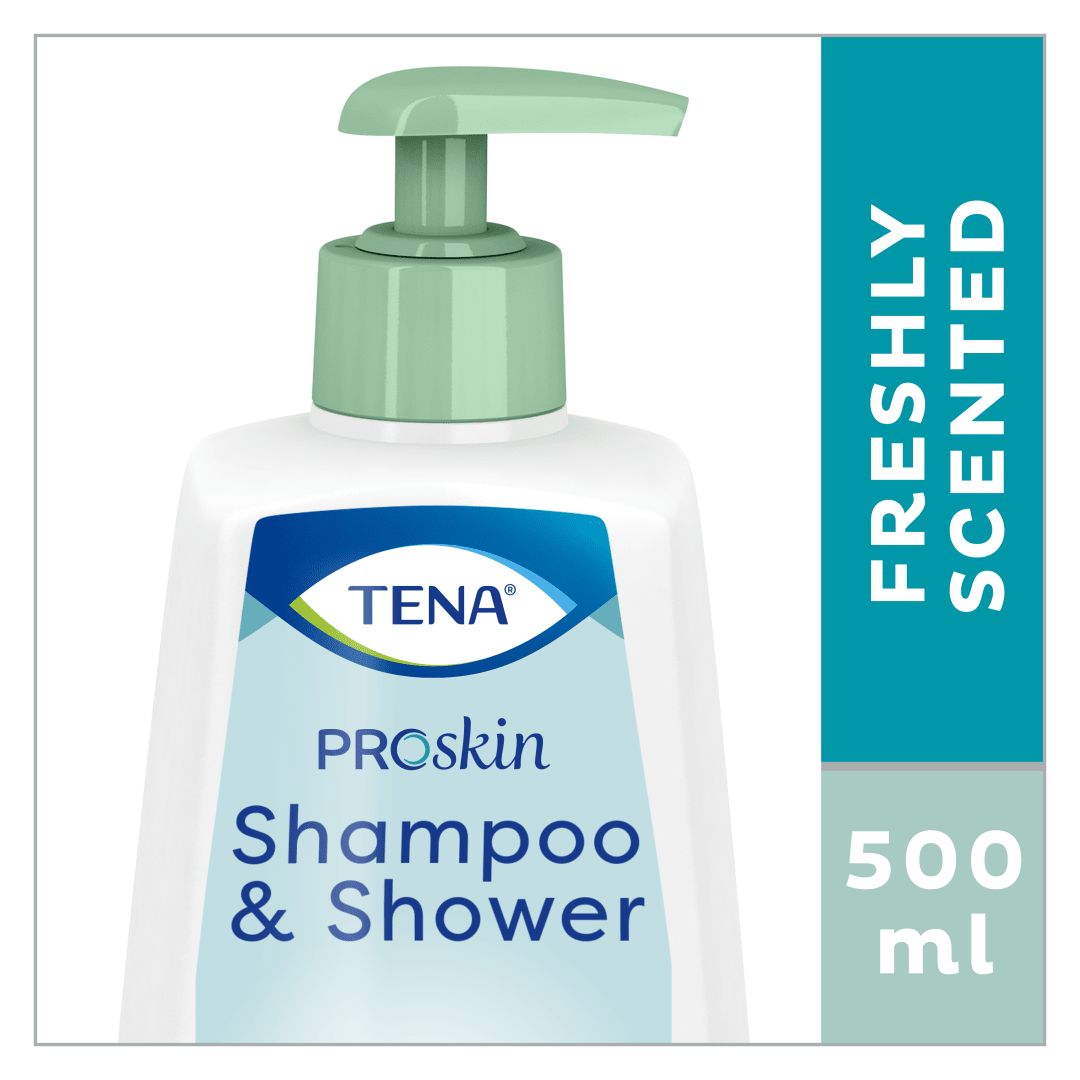 TENA Shampoo &amp; Shower – Cleansing Gel and Conditioning Shampoo for Fragile Skin and Hair with Provitamin B5, Freshly Scented - 500mL