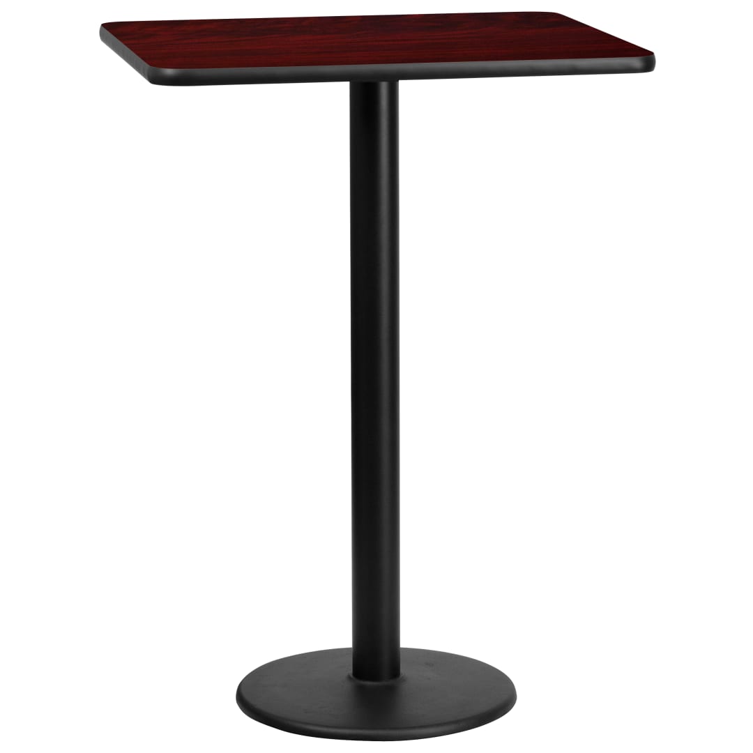 Stiles 24'' x 30'' Rectangular Mahogany Laminate Table Top with 18'' Round Bar Height Table Base