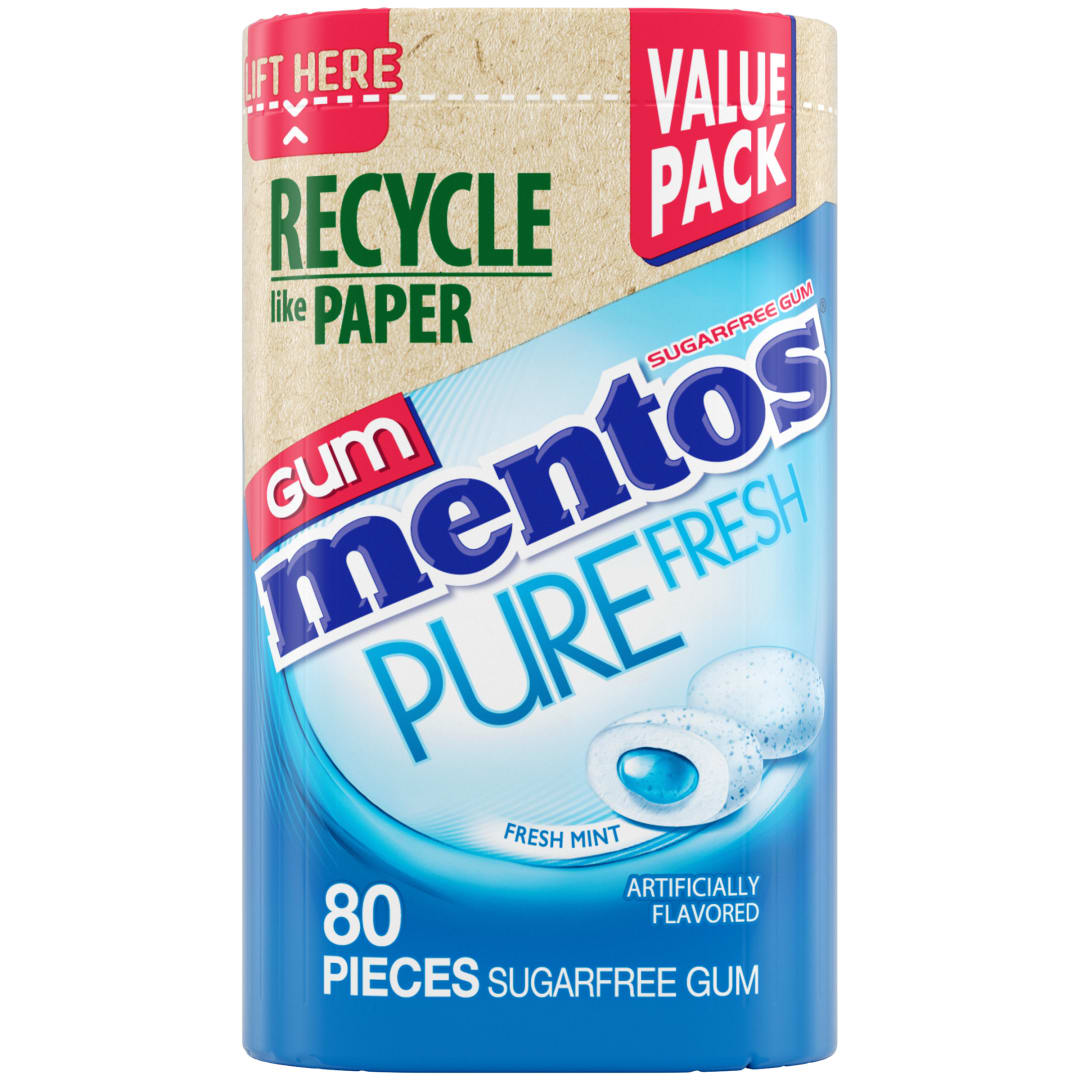 Mentos Gum Pure Fresh Sugar Free Chewing Gum Fresh Mint 80 pc Paperboard Bottle