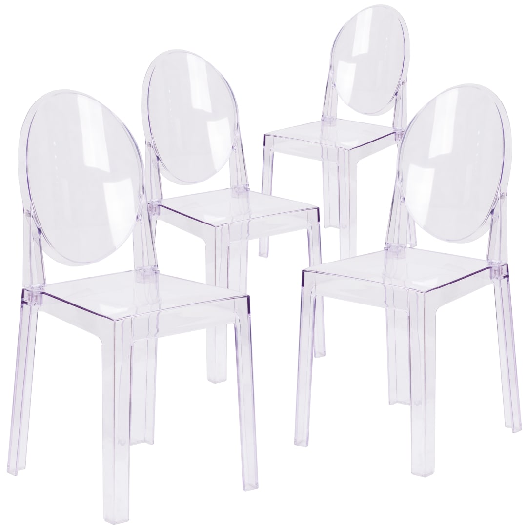 Revna 4 Pack Revna Ghost Chair with Oval Back in Revna Transparent Crystal
