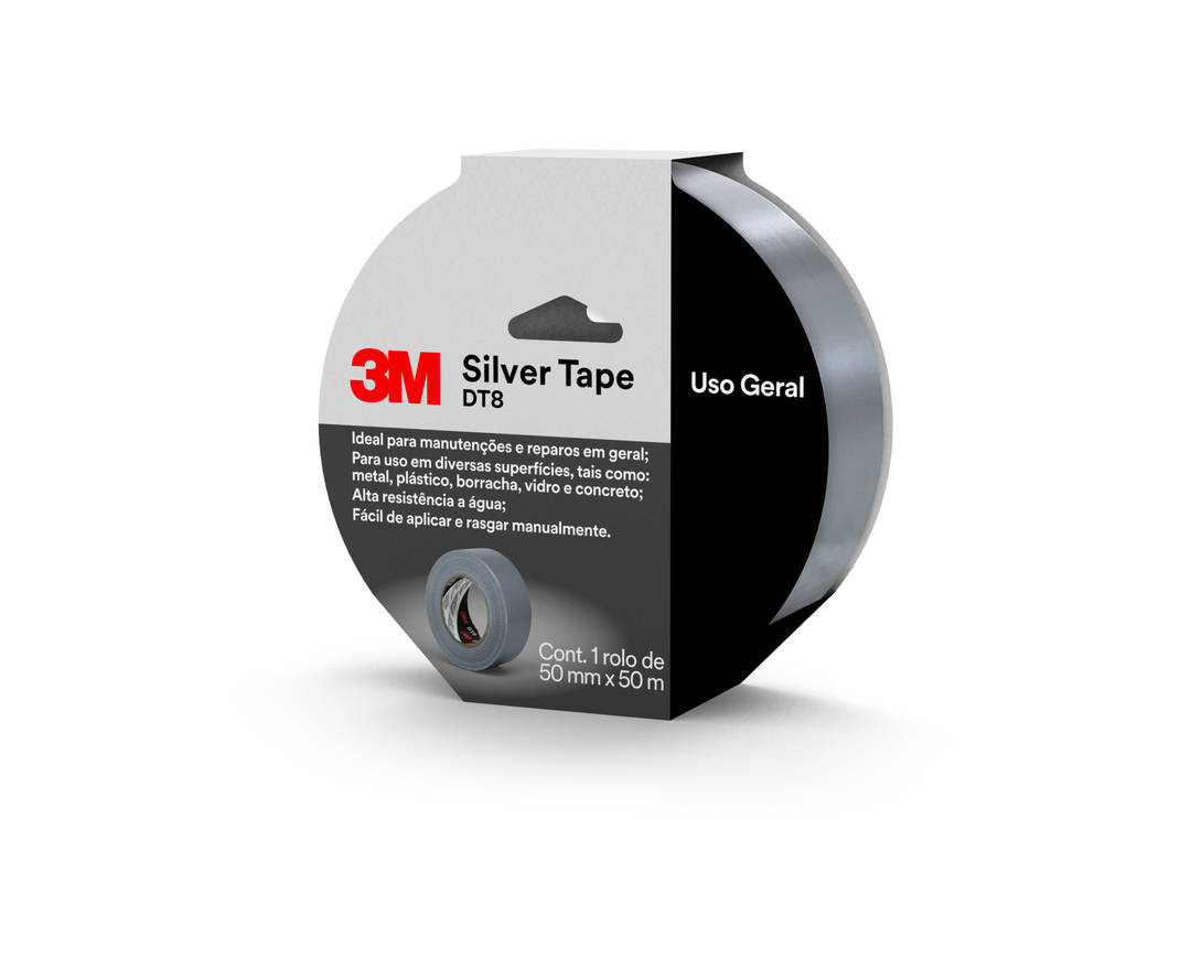 Fita Silver Tape Multiuso 3M™ Série Duct Tape DT8, 50 mm x 50 m, 12 Rolos
