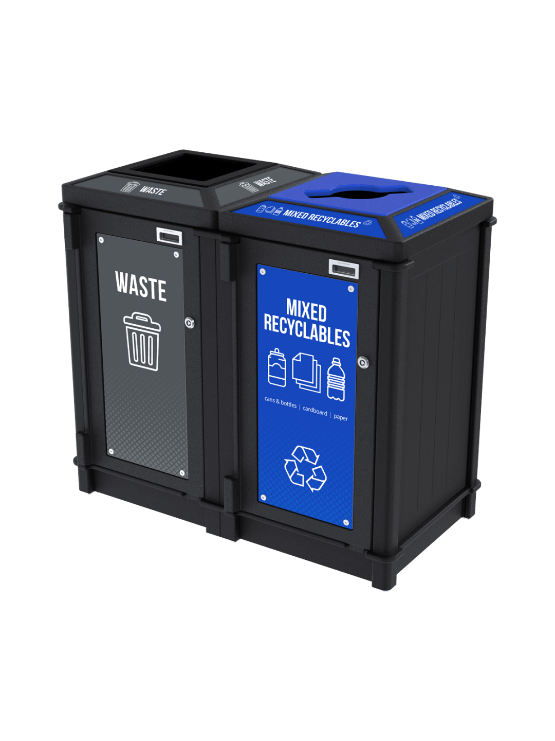 FUSION - Double - Kit - Top Load - Waste-Mixed Recyclables - Full-Mixed - Black-Blue
