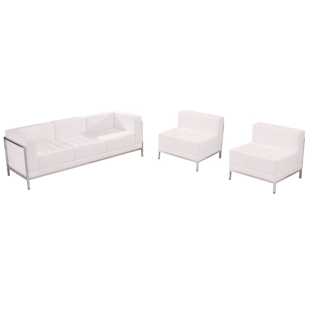 HERCULES Imagination Series Melrose White LeatherSoft Sofa &amp; Chair Set with Ganging Clips