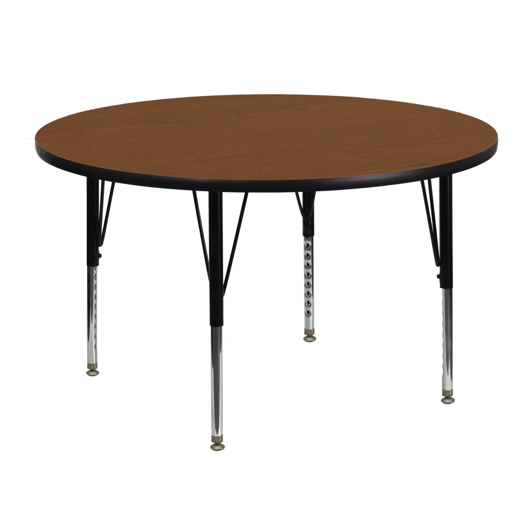 Wren 48'' Round Oak HP Laminate Activity Table - Height Adjustable Short Legs
