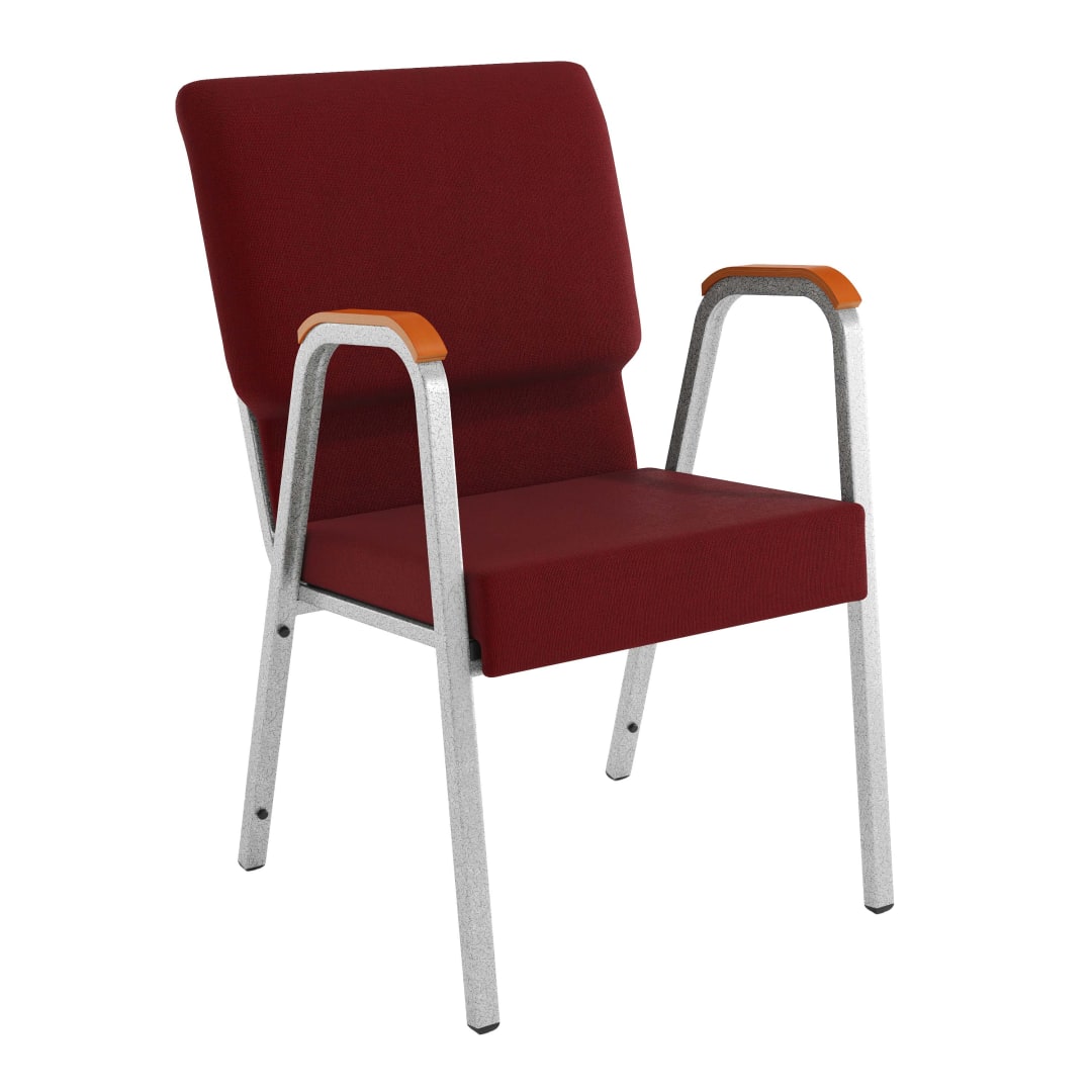 HERCULES Series 21"W Stacking Wood Accent Arm Church Chair in Burgundy Fabric - Silver Vein Frame