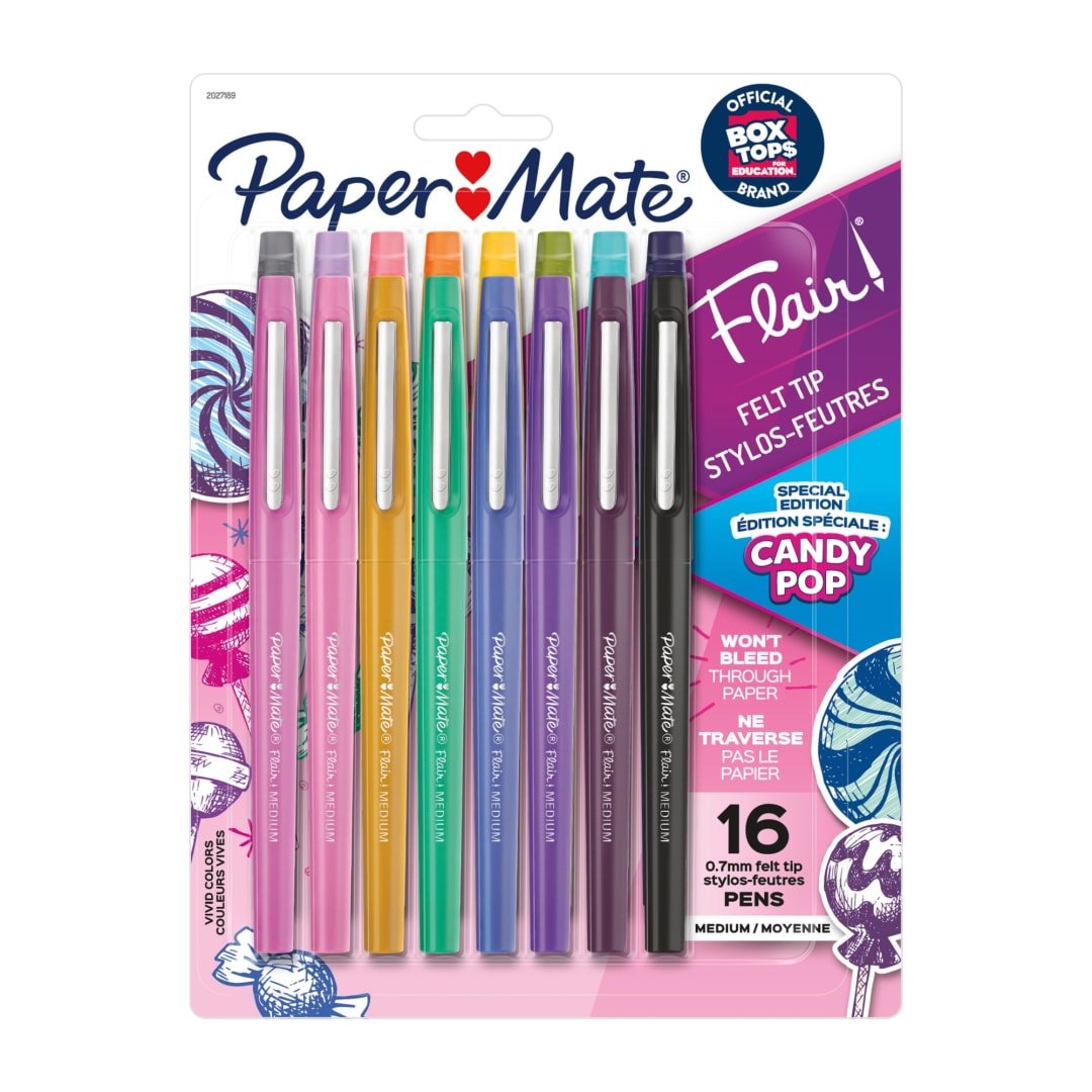 Paper Mate® Flair Felt Tip Pens, Medium Point (0.7mm), Limited Edition Candy Pop Pack, 16 Count
