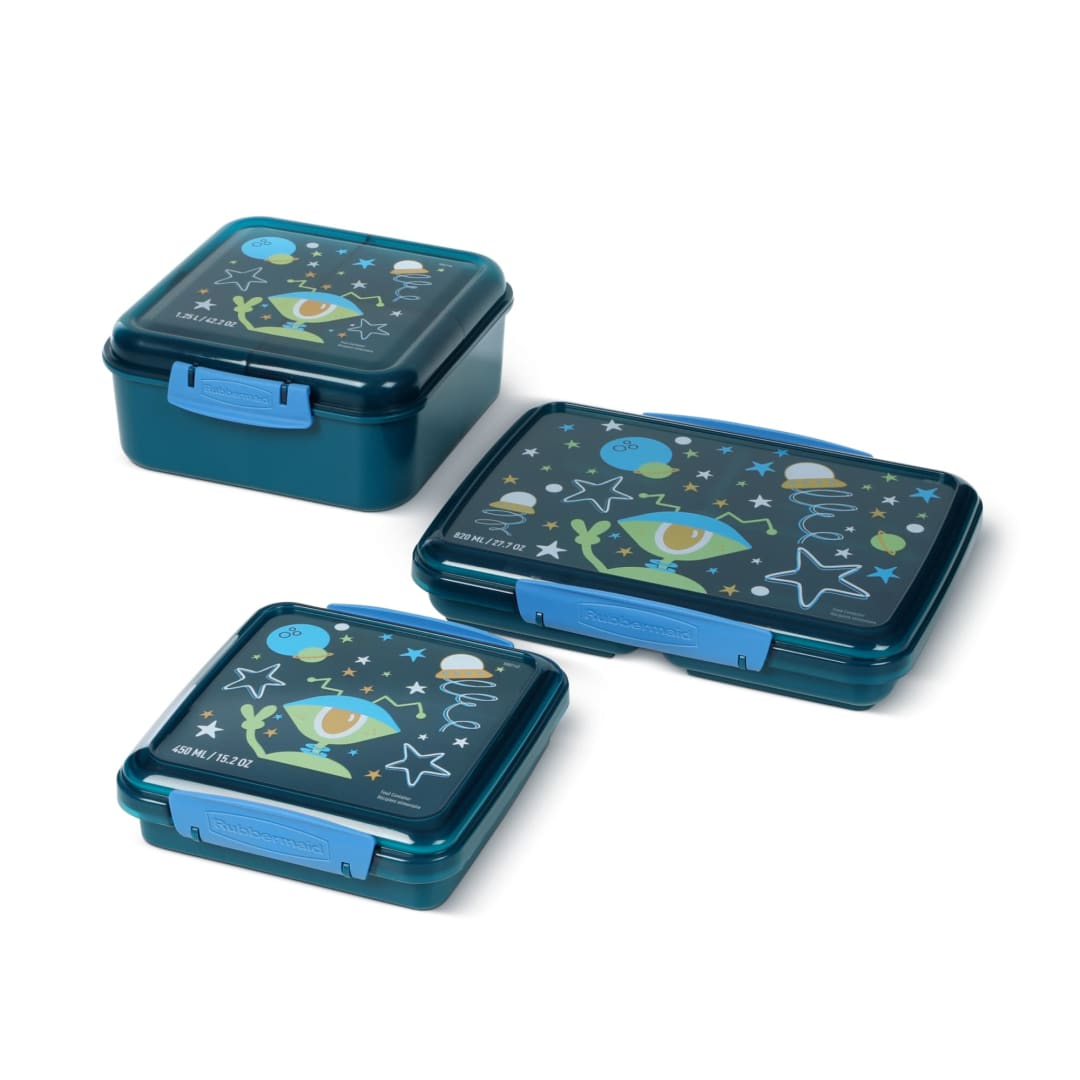Rubbermaid Pack & Go Alien Laguna Blue Lunch Set 3-Pack, Bento Cube, Snack Container, Sandwich Box, Food Storage Containers, Plastic Containers for Food