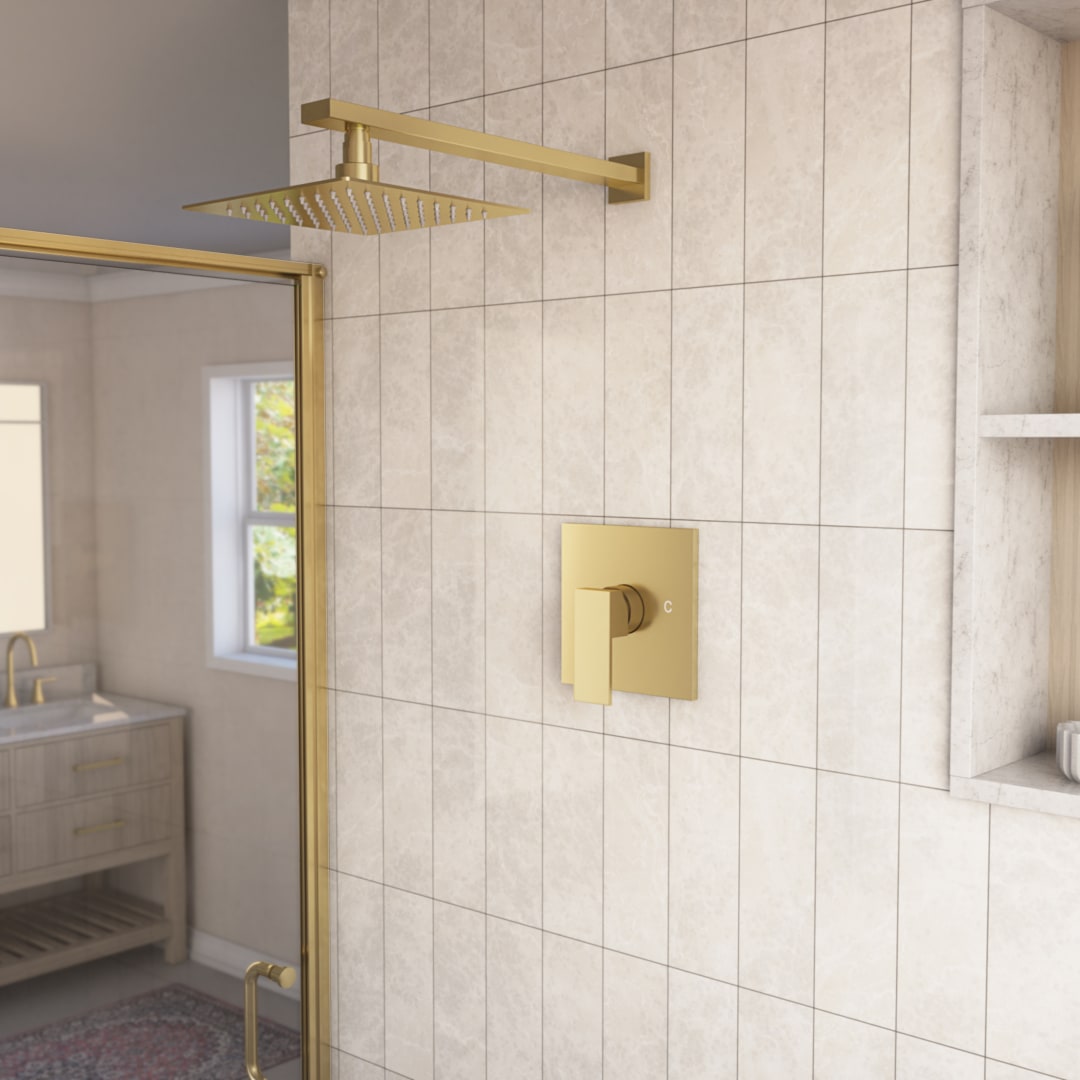 Caspian Rainfall Shower Set with Square Shower Head and Square Valve, Brushed Brass
