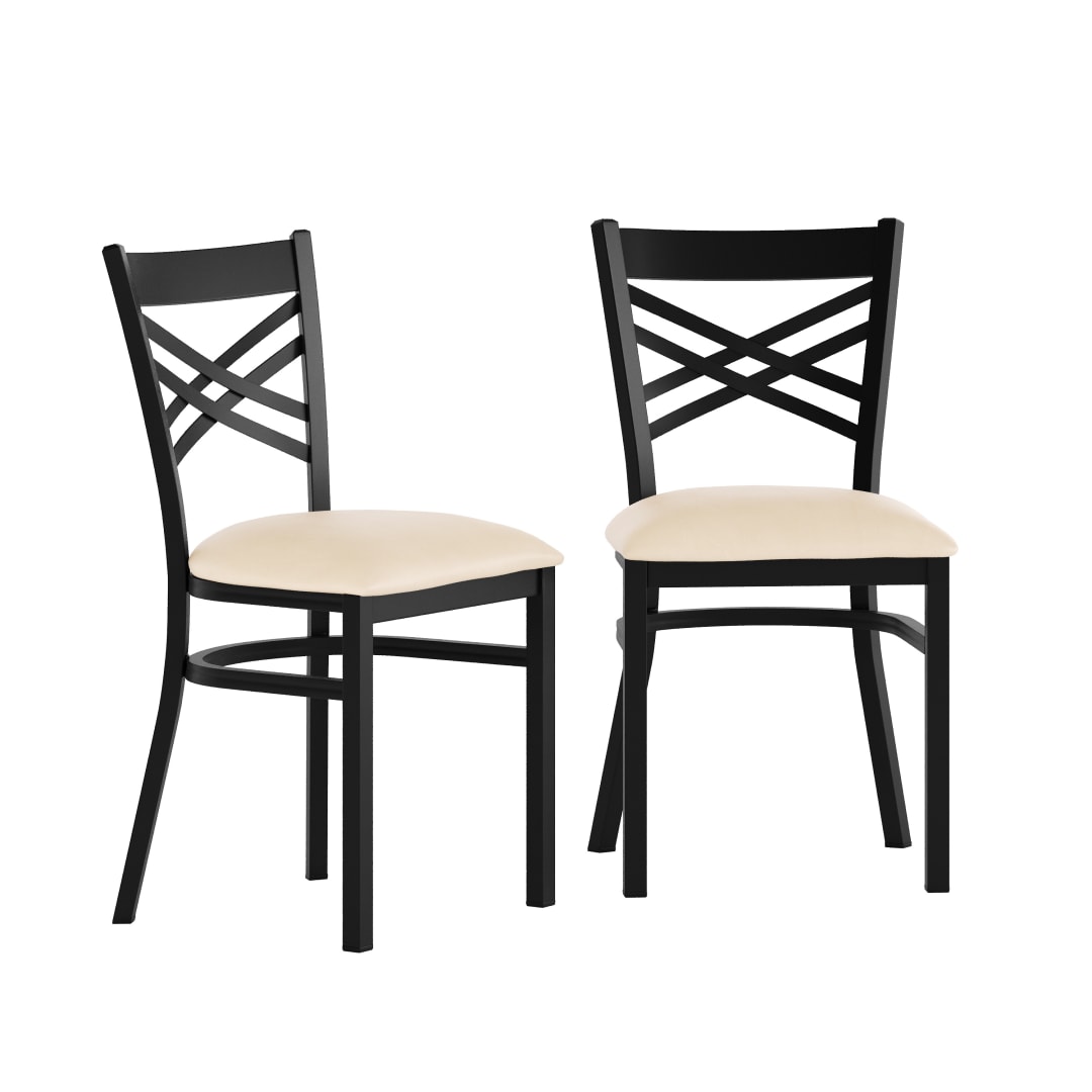2 Pack HERCULES Black ''X'' Back Metal Restaurant Chair - Tan Vinyl Seat