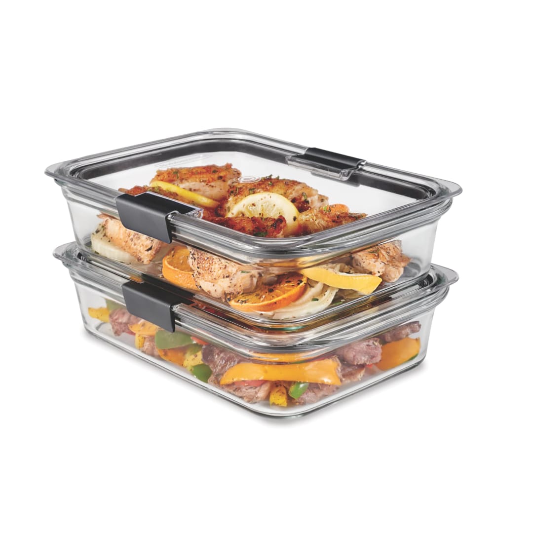 Rubbermaid® Brilliance® Glass Food Storage Containers, 8 Cup Food Containers with Lids, 2 Pack (4 Pieces Total), BPA Free and Leak Proof