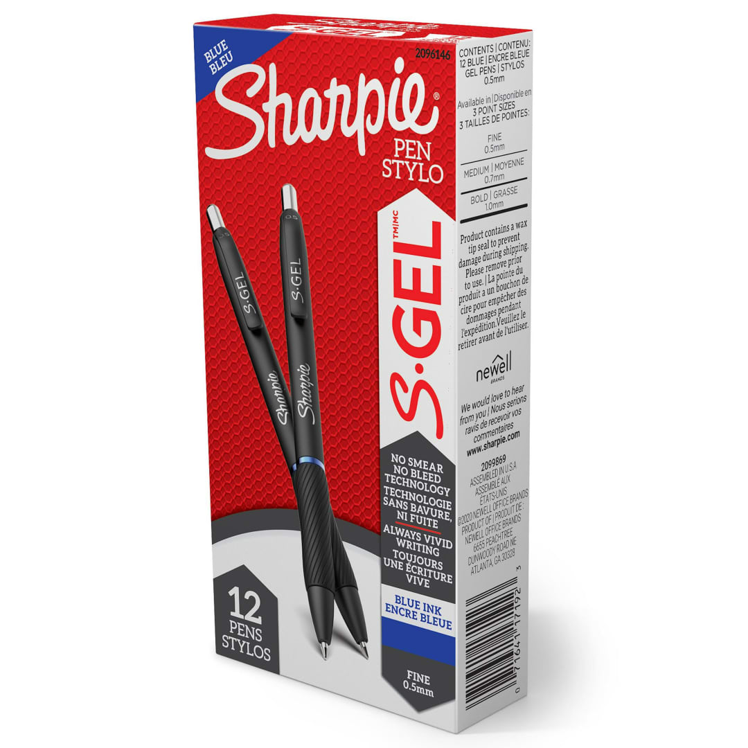Sharpie® S-Gel, Gel Pens, Fine Point (0.5mm), Blue Ink Gel Pen, 12 Count