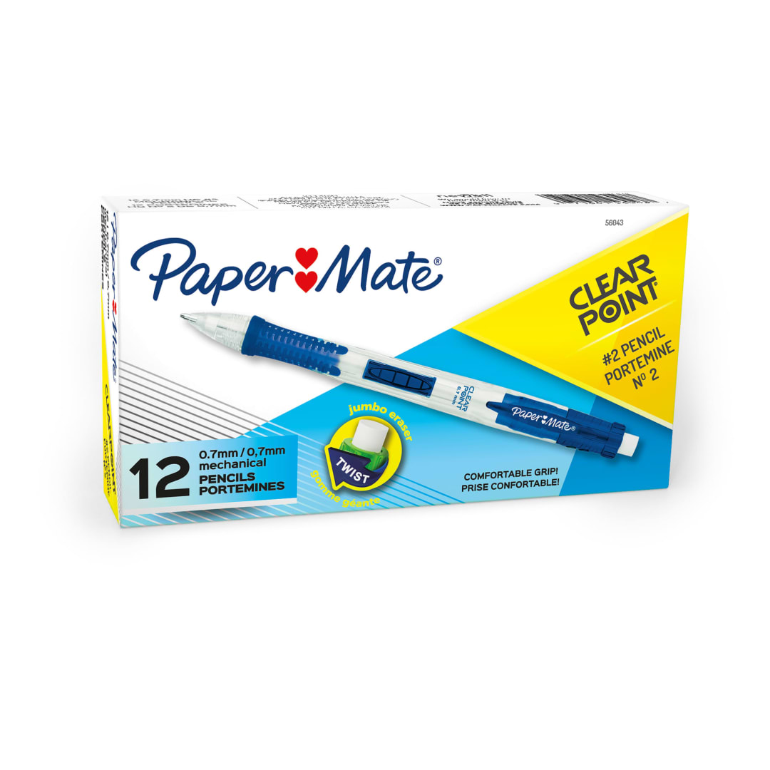 Paper Mate® Clearpoint® Mechanical Pencils, HB #2 Lead (0.7mm), Blue Barrels, 12 Count