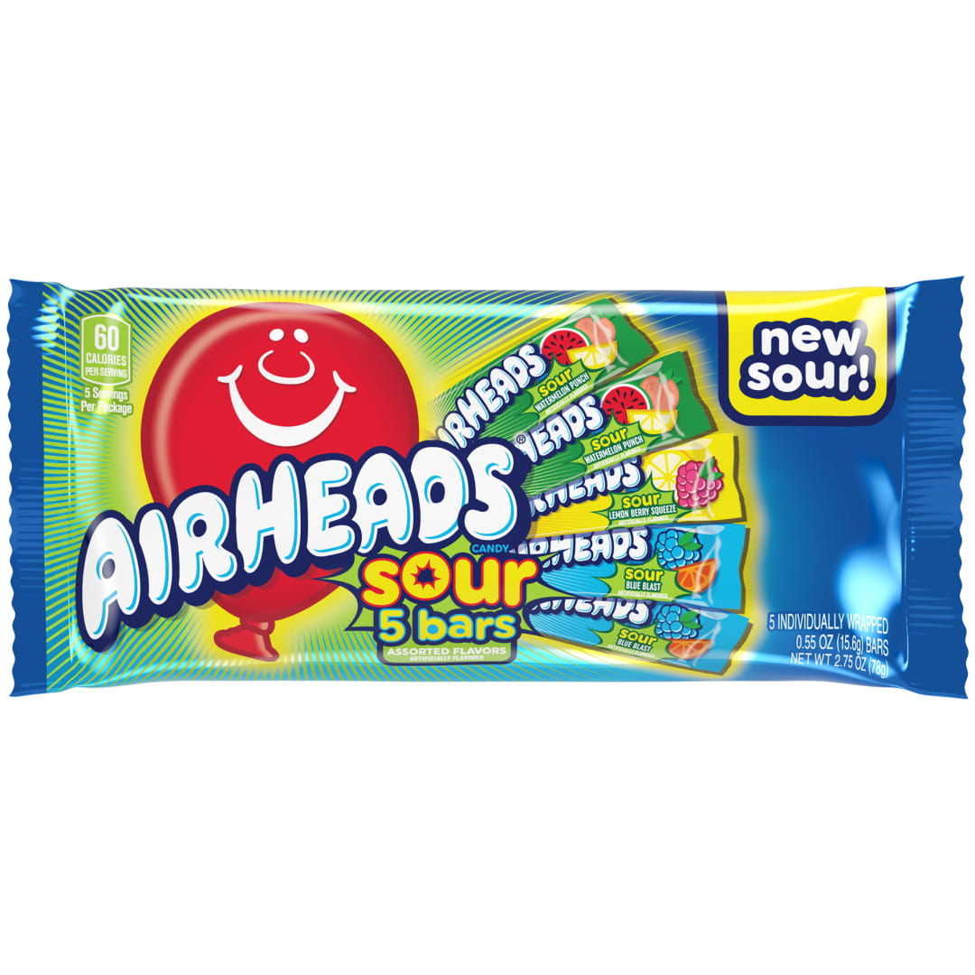 Airheads Sour Bars Assorted Flavors 5 pc Check Stand Bag