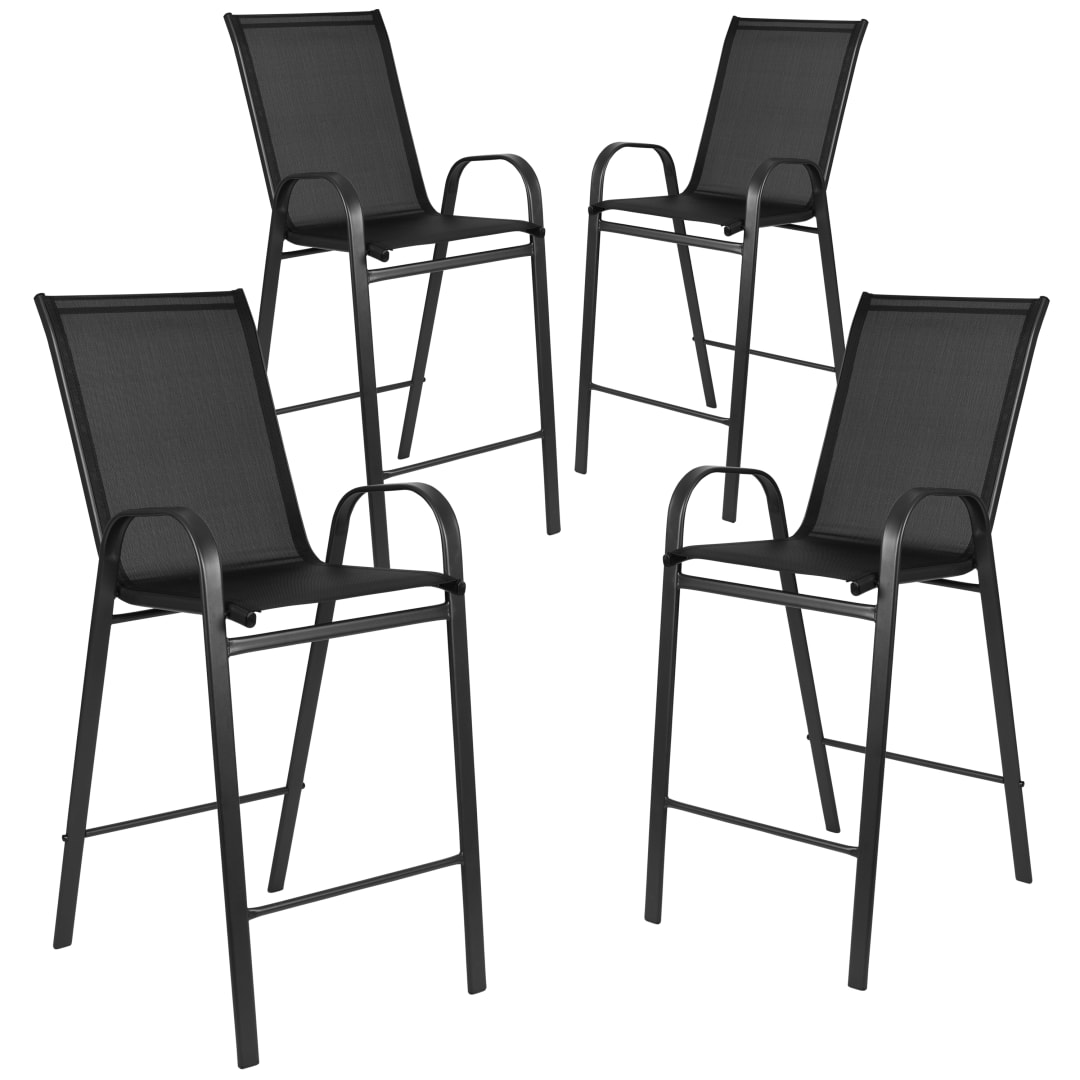 4 Pack Brazos Series Black Outdoor Barstool with Flex Comfort Material and Metal Frame