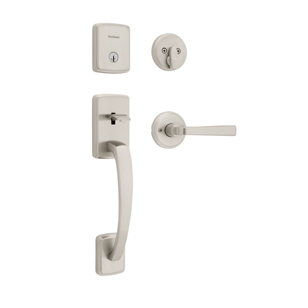 Brentford Single Cylinder Handleset w/ Trafford Lever featuring SmartKey Security™ in Satin Nickel