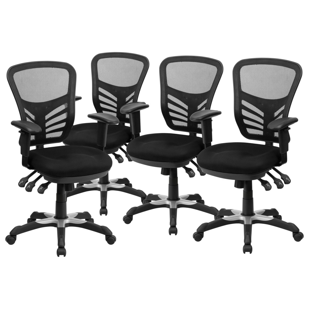 Nicholas Mid-Back Black Mesh Multifunction Executive Swivel Ergonomic Office Chair with Adjustable Arms - Set of 4