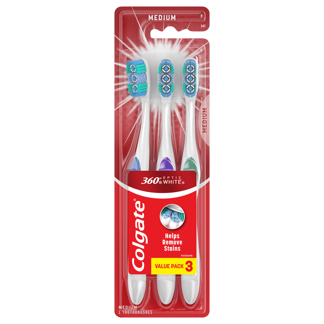 Colgate 36° Optic White Whitening Toothbrush, Medium - 3 Count