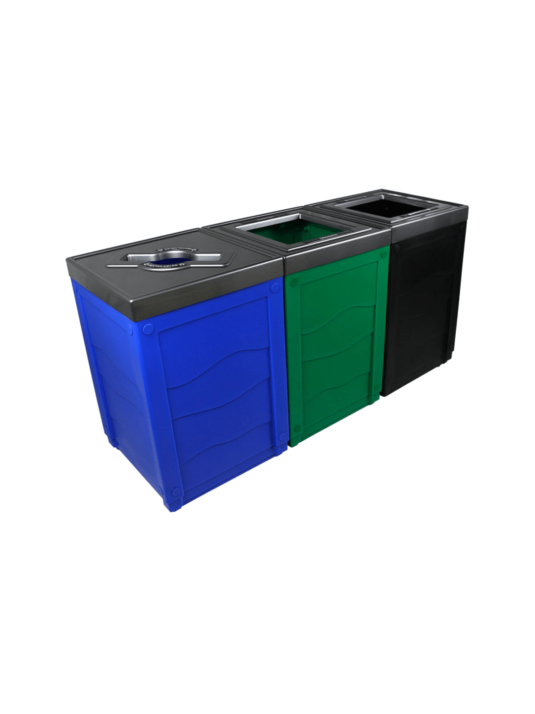  EVOLVE - Triple - Kit - Recyclables-Organics-Waste - Mixed-Full - Blue-Green-Black