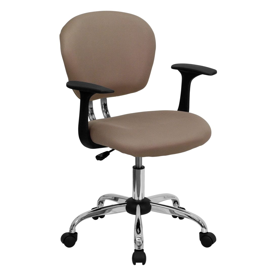 Beverly Mid-Back Coffee Brown Mesh Padded Swivel Task Office Chair with Chrome Base and Arms