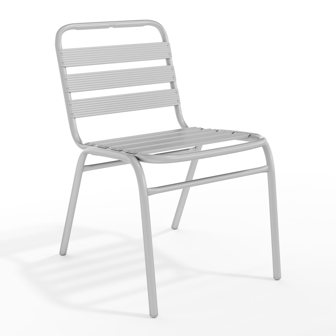 Lila Commercial Silver Metal Indoor-Outdoor Restaurant Stack Chair with Metal Triple Slat Back