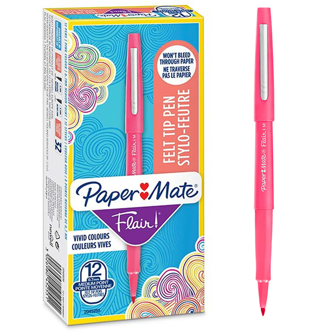 Paper Mate® Flair Felt Tip Pens | Medium Point (0.7mm) | Pink | 12 Count