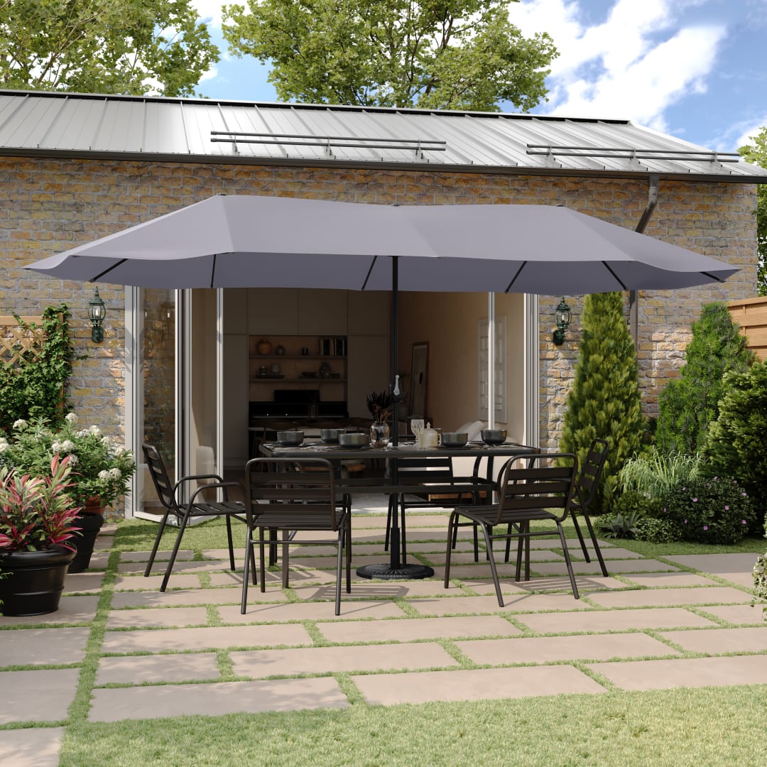 Elizabeth Commercial Grade 15 FT Triple Head Patio Umbrella with Crank and Easy Lift Functionality in Gray