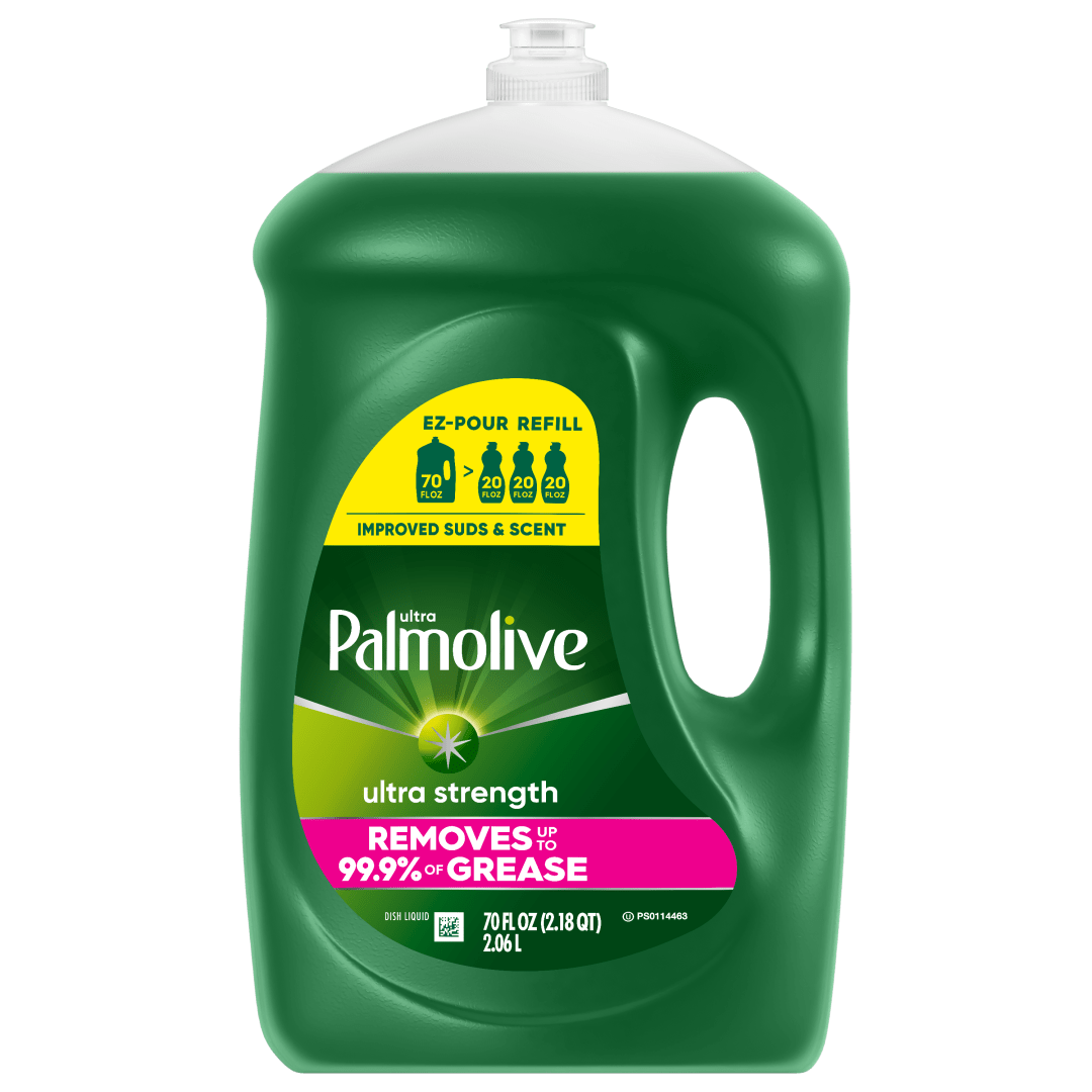 Palmolive Ultra Strength Liquid Dish Soap, Cuts Grease and Grime, No Soaking Needed, Powerful on Plastics, Dishwashing Liquid, 70 fl oz EZ-Pour Refill Bottle