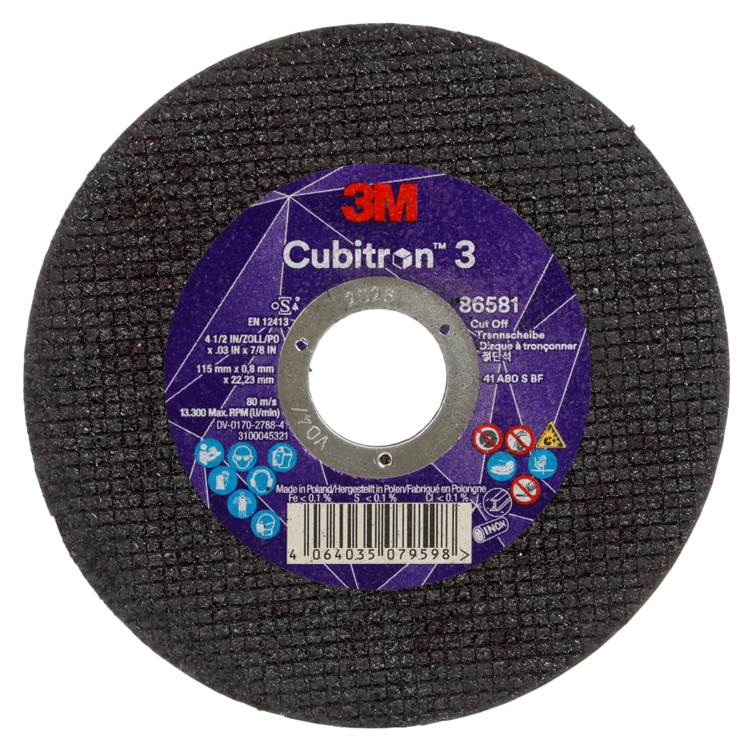 3M™ Cubitron™ 3 Kesme Taşı, 86581, 80+, T41, 115 mm x 0,8 mm x 22,23 mm, EN, 25/Paket, 50 adet/Kutu