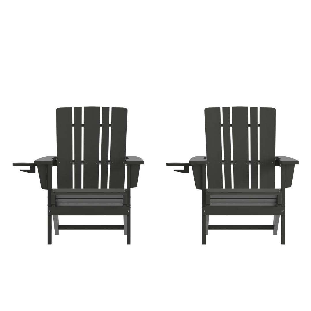 Halifax Adirondack Chair with Cup Holder, Weather Resistant HDPE Adirondack Chair in Black, Set of 2
