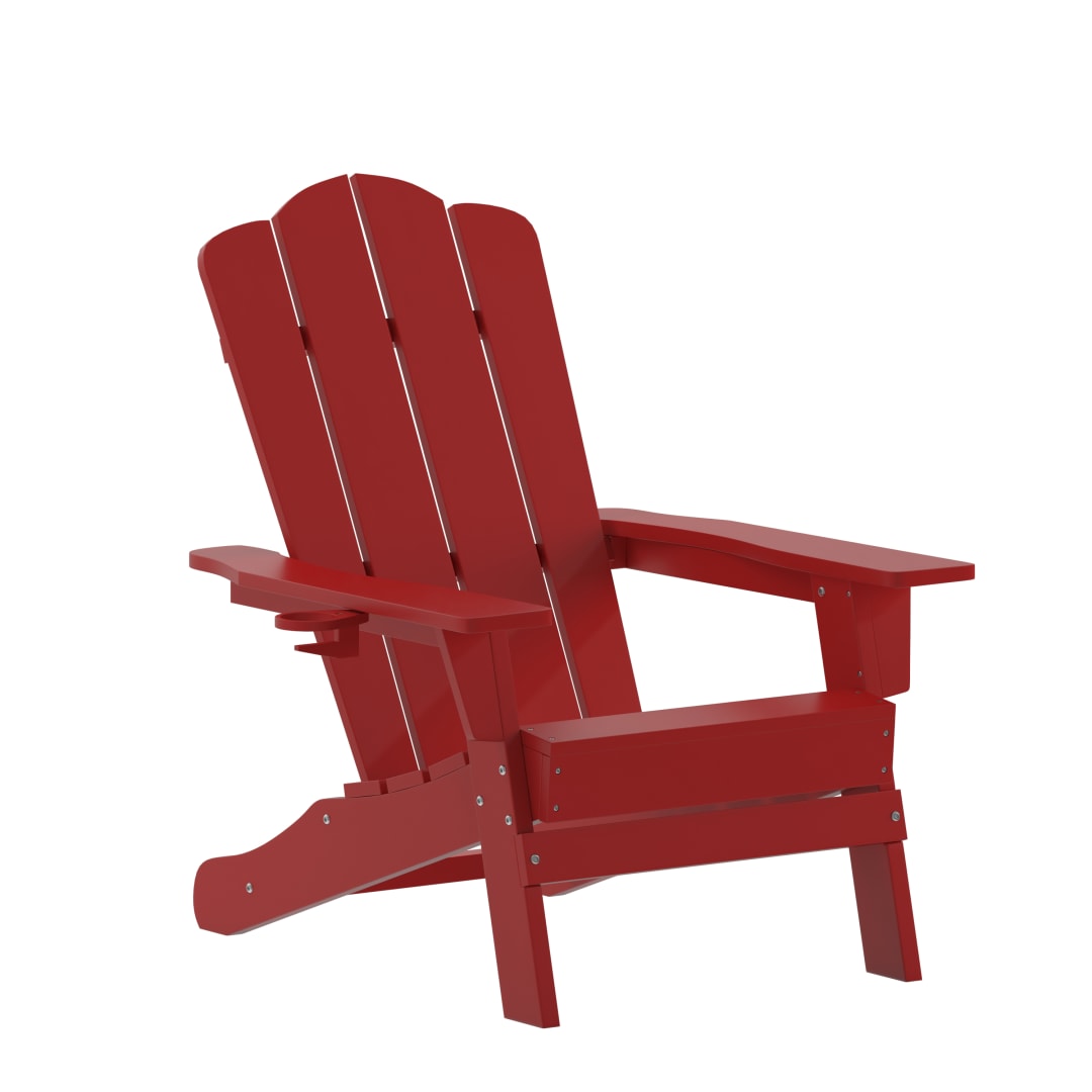 Newport Adirondack Chair with Cup Holder, Weather Resistant HDPE Adirondack Chair in Red