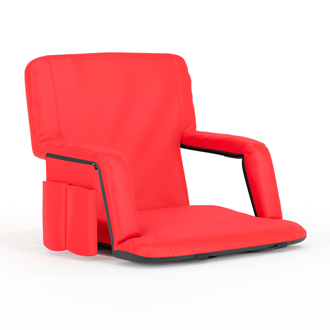 Malta Red Portable Lightweight Reclining Stadium Chair with Armrests, Padded Back &amp; Seat with Dual Storage Pockets and Backpack Straps