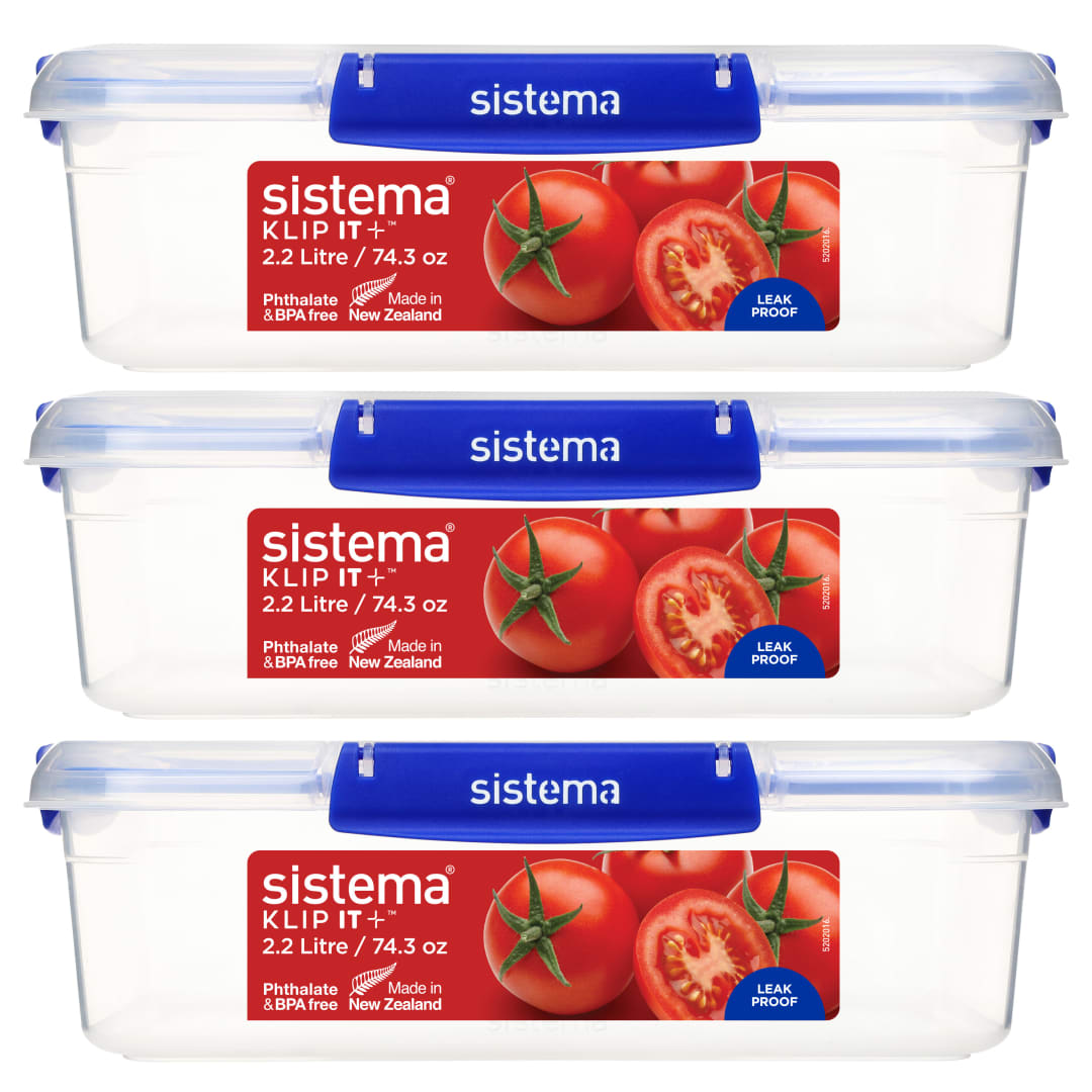 Sistema KLIP IT PLUS recipientes para guardar alimentos | 2,2 l | Fiambreras para alimentos apilablesa prueba de fugas y aptas para el frigorífico/congelador | 3 unidades