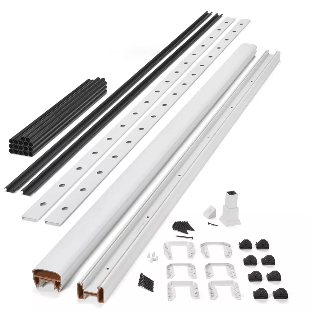 8-ft x 36-in Transcend Stair Rail Kit with Round Aluminum Balusters - Classic White Full Span