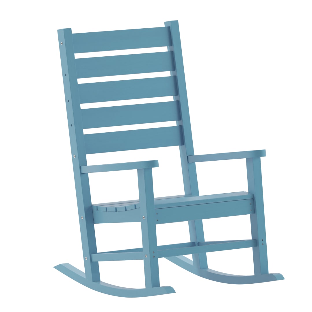 Manchester Set of 2 Contemporary Rocking Chairs, All-Weather HDPE Indoor/Outdoor Rockers in Blue