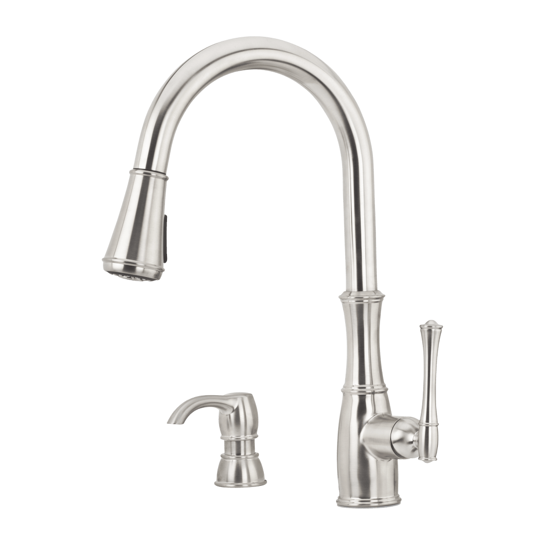 Wheaton 1-Handle Pull-Down Kitchen Faucet with Soap Dispenser in Stainless Steel