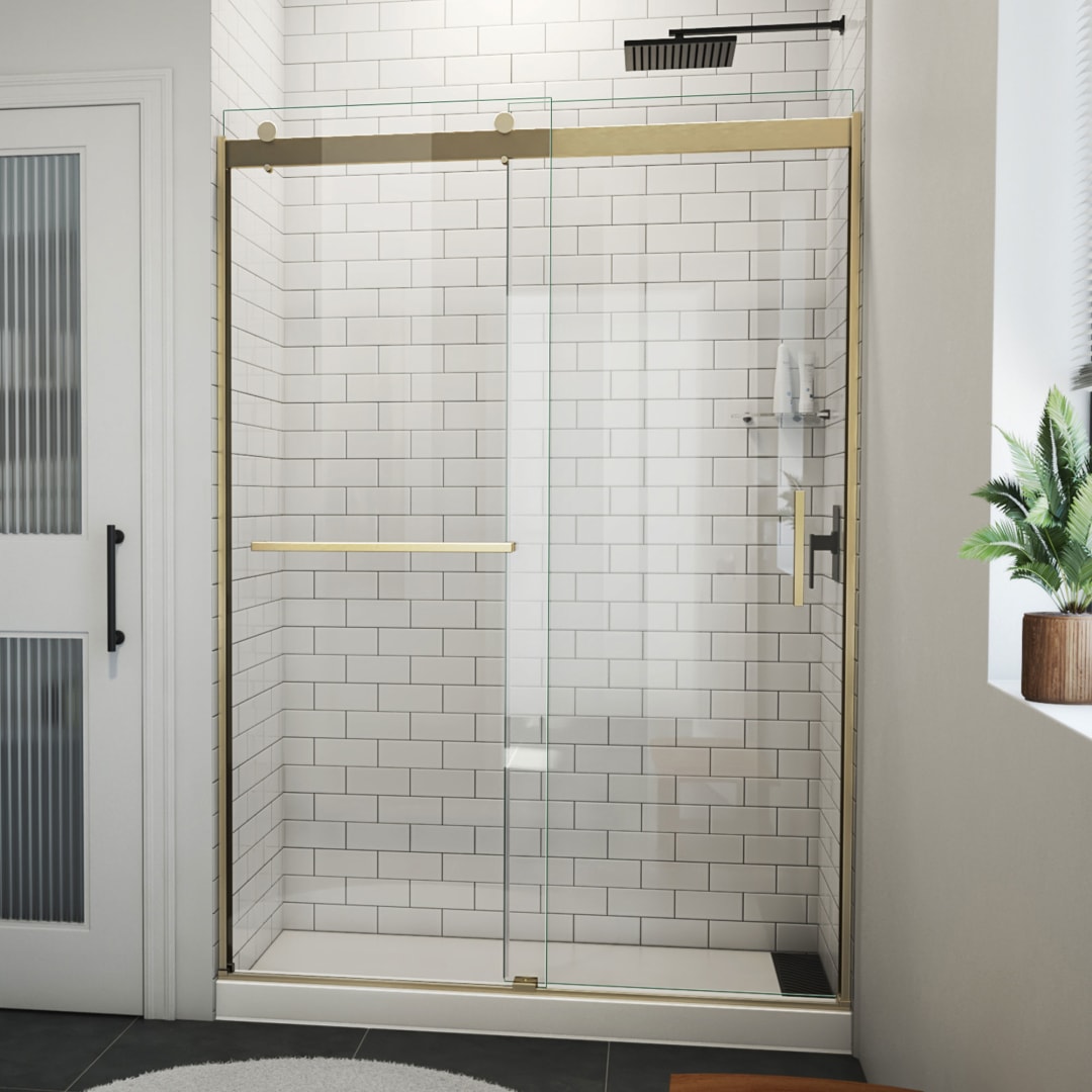DreamLine Sapphire-V 50 - 54 inch W x 76 inch H Semi-Frameless Bypass Shower Door in Brushed Gold