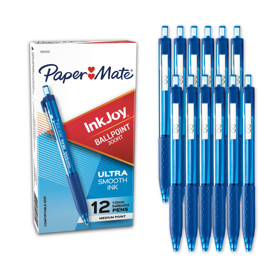 Paper Mate® InkJoy® 300RT Retractable Ballpoint Pens, Medium Point, Blue, Box of 12