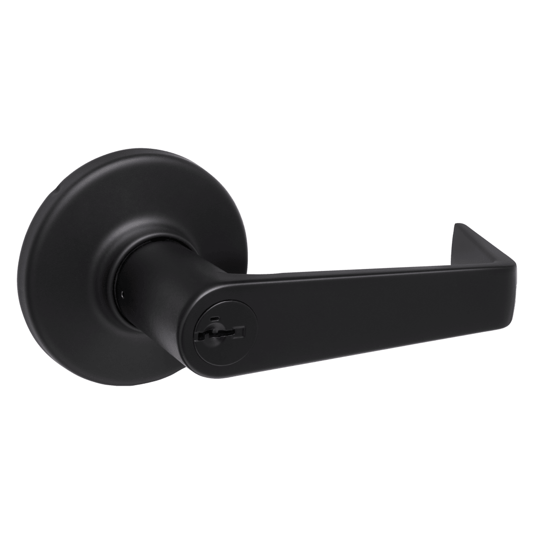 Kingston Round Keyed Entry Lever in Matte Black featuring SmartKey Security